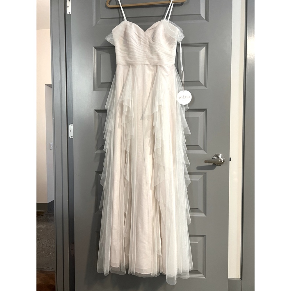A-line Off-Shoulder Wtoo by Watters Moore Dress Gown Ivory Blush Size S 2/4 - Picture 5 of 15